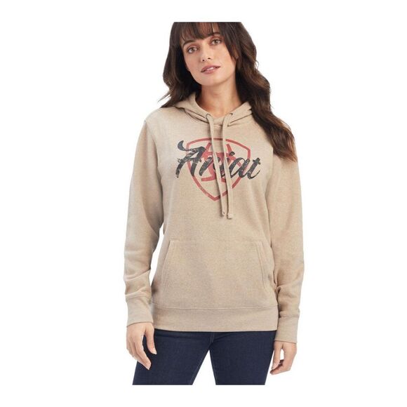 Ariat Shield Logo Oatmeal Heather Hoodie womens large NWT - Picture 1 of 9